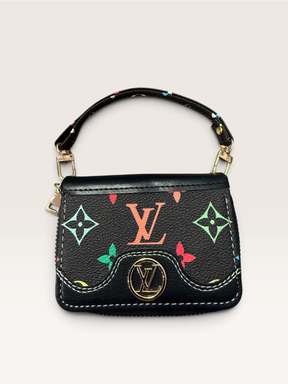 NWOT Source Unknown Black Card Holder Pouch with Multicolor Monogram Accents